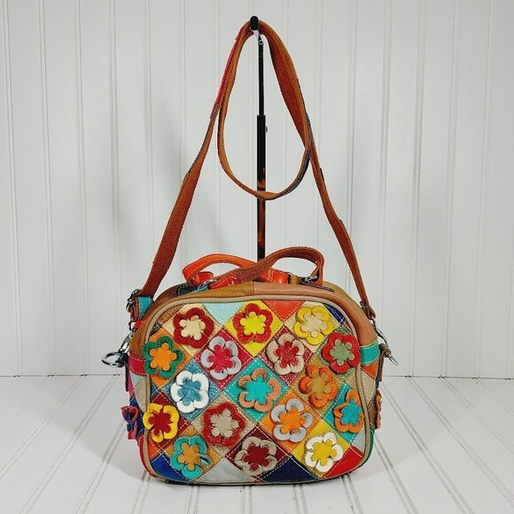 Boutique Patchwor Colorful Leather Floral Boho Spring Hand & Crossbody Bag 0168 - Picture 1 of 11